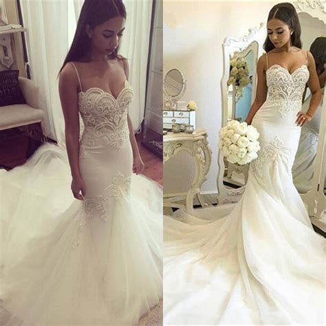 Mermaid Wedding Dresses Spaghetti Straps Bridal Gowns Handmade Wedding