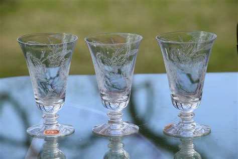 vintage etched wine glasses set of 6 ~ mixed set fostoria camellia