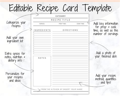 editable recipe book template recipe sheet template recipe etsy uk