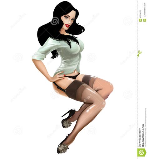 illustration with beautiful vintage girl pin up stock illustration