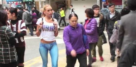 viralands a model was walking on the streets of hong kong naked from her waist down yet