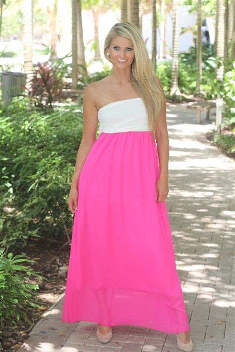 White And Hot Pink Strapless Maxi Dress Hot Pink Dress Saved By The