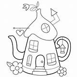 Coloring Whimsical Pages House Houses Teapot Embroidery Patterns Pixie Applique Coloriage Shaped Printable Colouring Templates Idées Broderie Riscos Cat Building sketch template