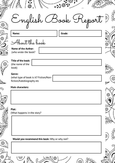 fiction book report template
