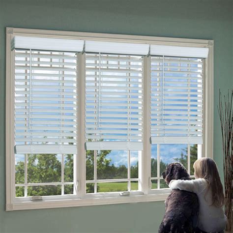 perfect lift window treatment white   cordless faux wood blind