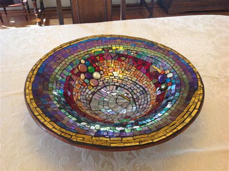 Large Mosaic Bowl With Lots Of Bling Even Included Some Fused Glass