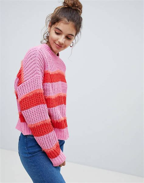 bershka striped heavy knitted jersey sweater hand knitted sweaters knitted jumper crochet