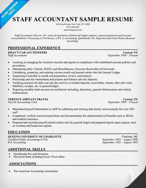 staff accountant resume sample resume companion accountant resume