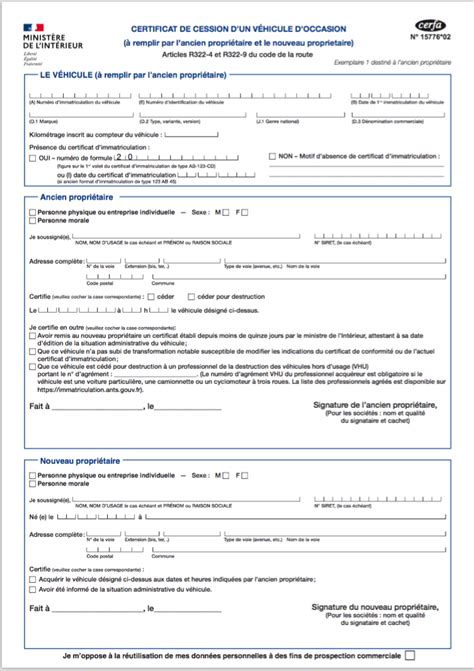 certificat de cession document officiel  telecharger mise  jour