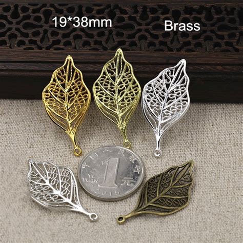 6 Pcs Brass Casting Crafts Leaf Pendant 19 38mm Brass Filigree Leaf