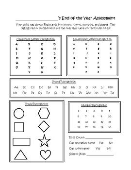 year assessment page pre school  kindergarten  kristen
