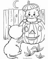 Coloring Pages Halloween Printable Cat Kittens Cats Bat Print sketch template