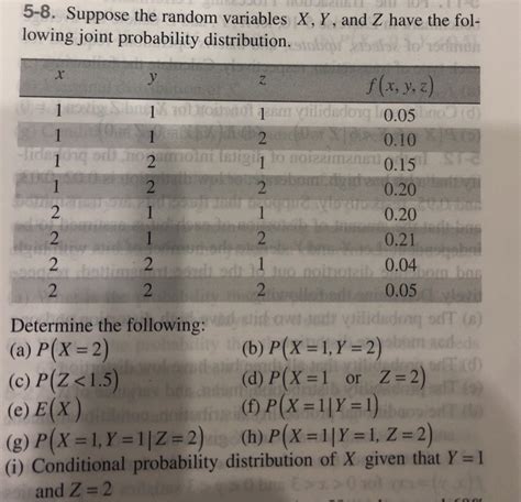 Solved 5 8 Suppose The Random Variables X Y And Z Have