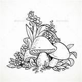 Mushroom Coloring Mushrooms Drawing Pages Flowers Decorative Graphics Drawings Mandala Book Vector Flower Coloriage Morel Fairytale Easy Colouring Doodle Magic sketch template