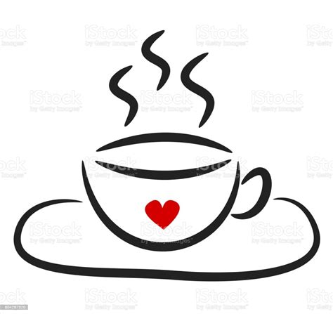 cute black white linear coffee cup with red heart vector