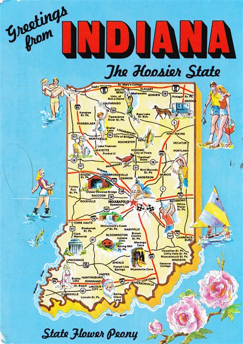 large detailed tourist illustrated map  indiana state indiana state