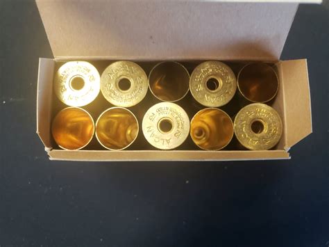 Box Of 10 Vintage Alcan Co Empty Unprimed 12ga Solid Brass Shells 12