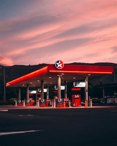 red caltex gas station  golden hour  stock photo