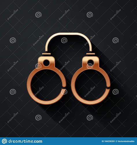 Gold Fluffy Handcuffs Icon Isolated On Black Background Fetish