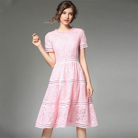 Lace Dress Women Elegant Floral Plus Size Beach Dress Pink Sexy