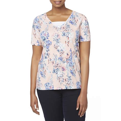 basic editions womens  short sleeve top floral kmart