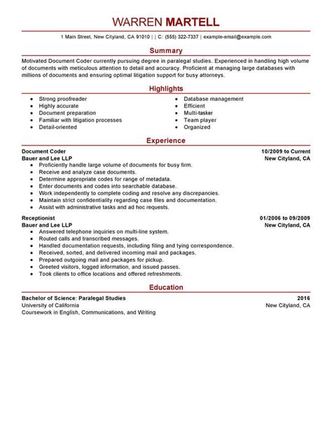 legal coding specialist resume  livecareer