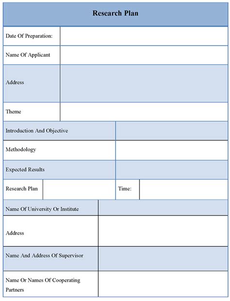 plan template  research template  research plan sample templates