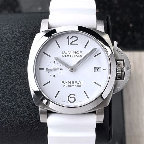 panerai luminor marina quaranta white dial automatic steel leather rubber pam