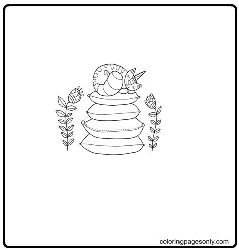 sleeping unicorn cat  pillows coloring page  printable coloring