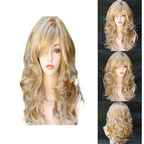 23 Women Golden Blond Heat Resistant Long Volume Curly Wavy Hair Full