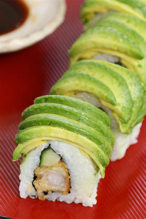 dragon roll sushi shrimp tempura roll  avocado topping