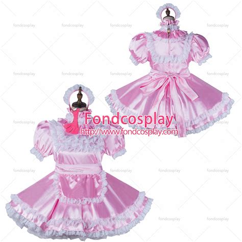 spezielle anlässe sissy maid satin pink dress lockable uniform cosplay