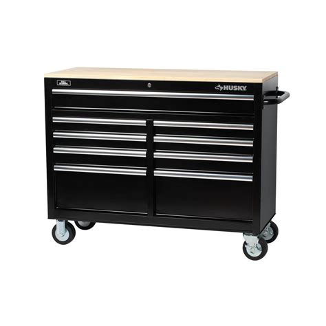 Husky 46 In 9 Drawer Mobile Workbench With Solid Wood Top