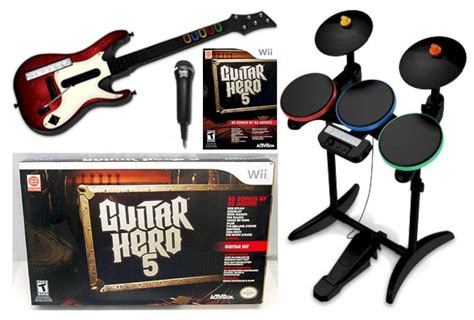 New Nintendo Wii Wii U Guitar Hero 5 Band Set Kit W Drums