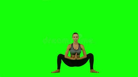 Yoga Pose By Woman On Green Background Green Screen Stock Video