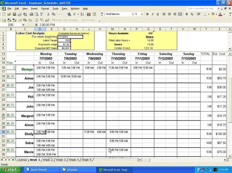 excel spreadsheet template  scheduling spreadsheet templates