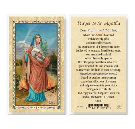 st agatha  prayer gold stamped laminated holy card  pack buy religious catholic store