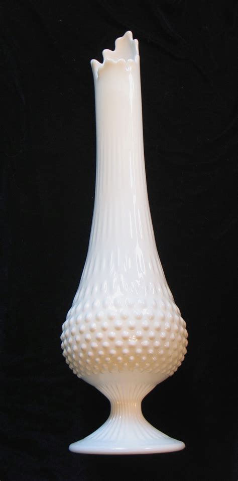 Tall Fenton White Hobnail Swung Vase Milk Glass 19 1 2 Tall Signed
