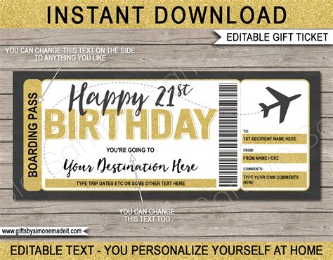 21st Birthday Boarding Pass Template Fake Plane Ticket