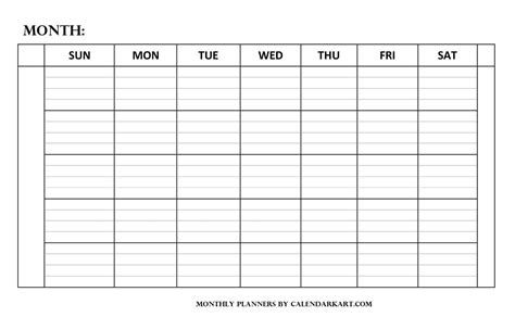 printable monthly planner templates calendarkart