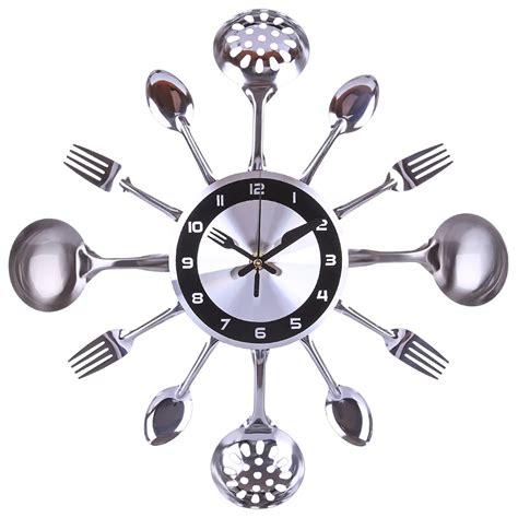 cm stainless steel kitchen spoon fork clock silent wall clock