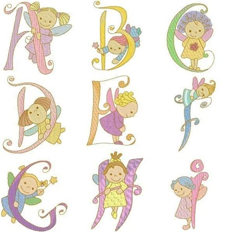 alphabet fairies machine embroidery designs etsy