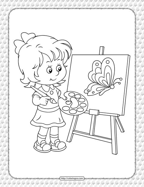 girl painting coloring page