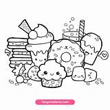 Coloring Pages Kawaii Food Doodle Sweets Dessert Turtle Disney Kids sketch template