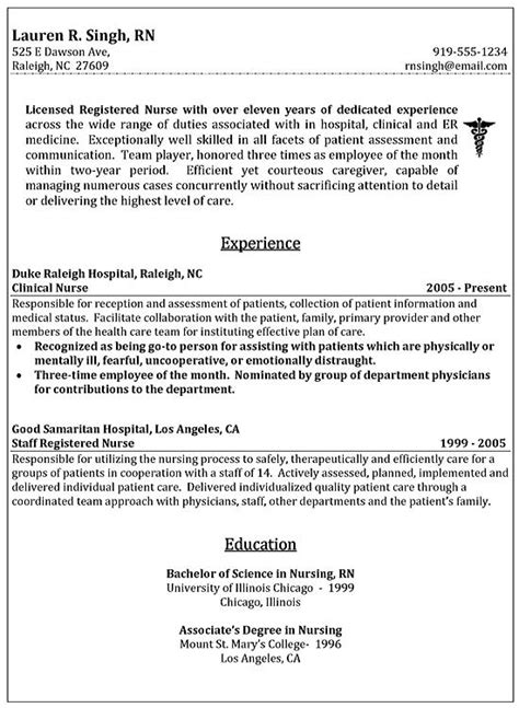 Clinical Nurse RN Resume Example