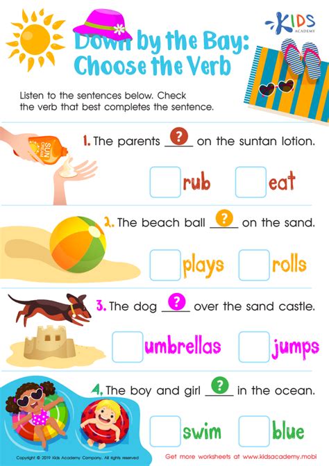 bay choose  verb worksheet  kids answers