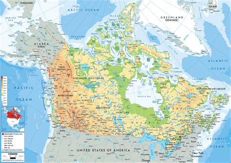 large size physical map  canada worldometer