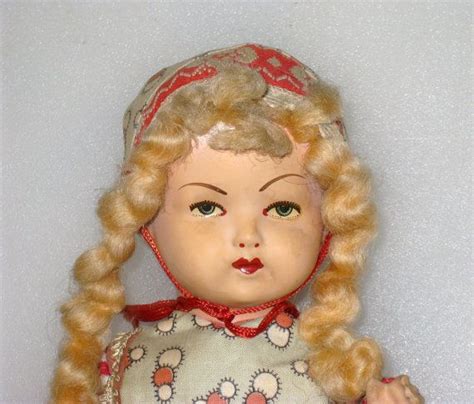 vintage composition dutch girl folk doll with blonde braids cloth body wooden shoes 11 by