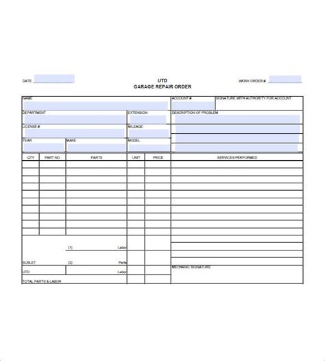 auto repair invoice templates   docs xlsx  formats