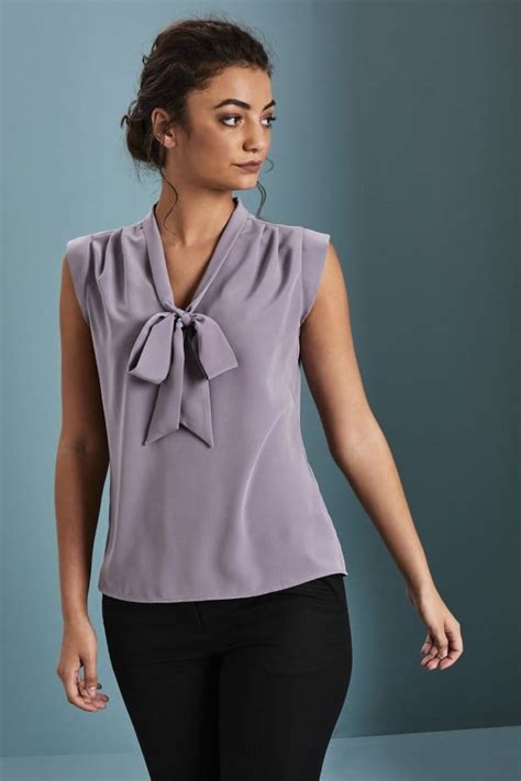 women s tie neck sleeveless blouse violet
